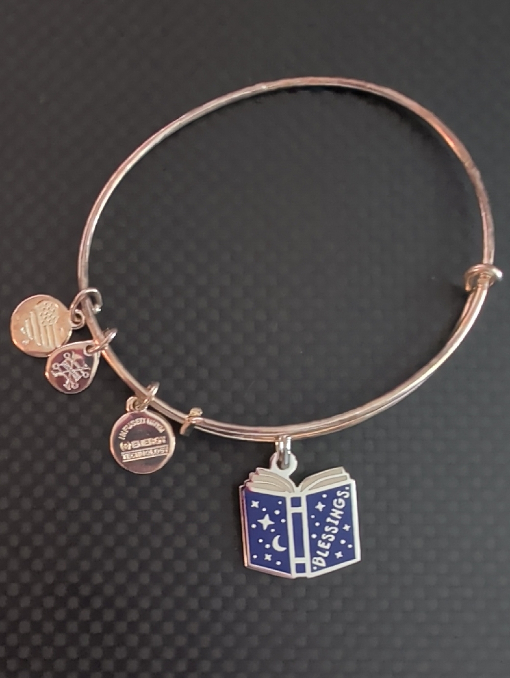 Alex and Ani Silver Tone Book Charm Bangle